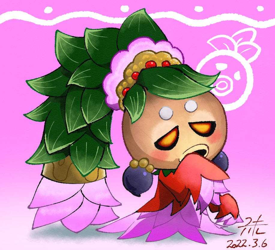 1girl brushfiredefeat dated deku_princess deku_scrub dress earrings glowing glowing_eyes green_hair jewelry monster_girl nintendo pink_dress plant_girl plant_hair princess red_dress solo the_legend_of_zelda the_legend_of_zelda:_majora&#039;s_mask