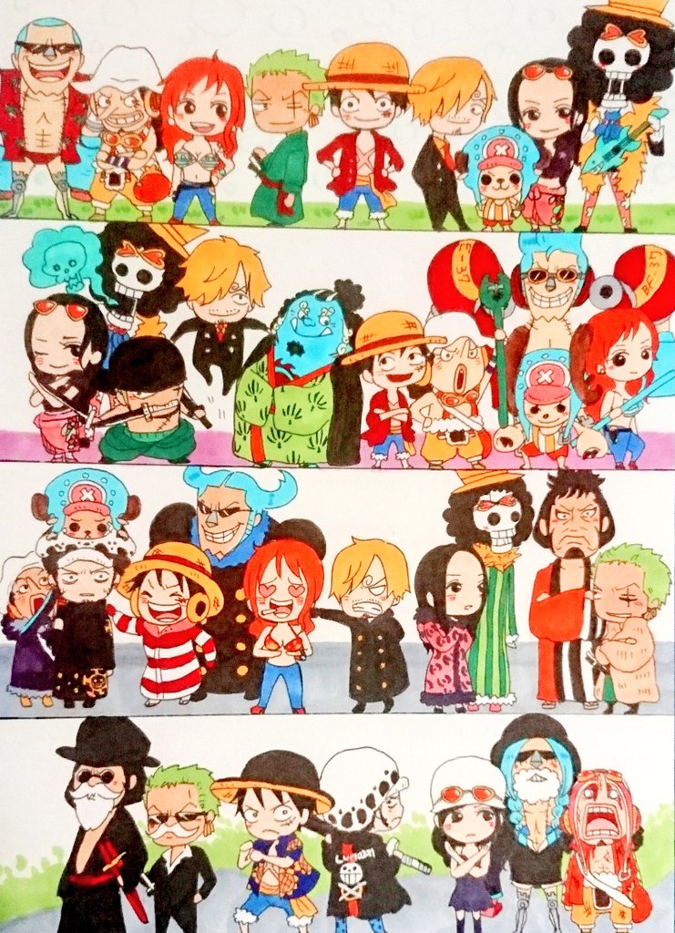 2girls 6+boys ;) afro bikini bikini_top_only black_hair black_suit blonde_hair blood blood_on_face blue_dress blue_hair blue_shorts blue_skin brook_(one_piece) chibi colored_skin cropped_jacket cross crossed_arms crown curly_eyebrows cyborg dress earrings eyewear_on_head facial_hair fake_facial_hair fake_mustache feather_boa fish_boy formal_clothes franky_(one_piece) goatee god_usopp green_hair green_kimono guitar half_updo hands_on_own_hips haori hat heart heart-shaped_eyes holding holding_guitar holding_instrument holding_sword holding_weapon instrument jacket japanese_clothes jewelry kimono kinemon long_coat long_nose looking_at_viewer midriff monkey_d._luffy multiple_boys multiple_girls mustache nami_(one_piece) nami_(one_piece)_(punk_hazard) nami_(one_piece)_(return_to_sabaody) nico_robin nico_robin_(dressrosa) nico_robin_(post-timeskip) nico_robin_(punk_hazard) nico_robin_(return_to_sabaody) one_eye_closed one_piece orange_hair pupil308 red_shirt roronoa_zoro sanji_(one_piece) sarong sash scar scar_across_eye scar_on_chest scar_on_face shirt short-sleeved_jacket short_sleeves shorts skeleton smile spirit stitched_torso stitches straw_hat_pirates suit swimsuit sword tony_tony_chopper trafalgar_law tusks usopp v-shaped_eyebrows weapon yellow_sash