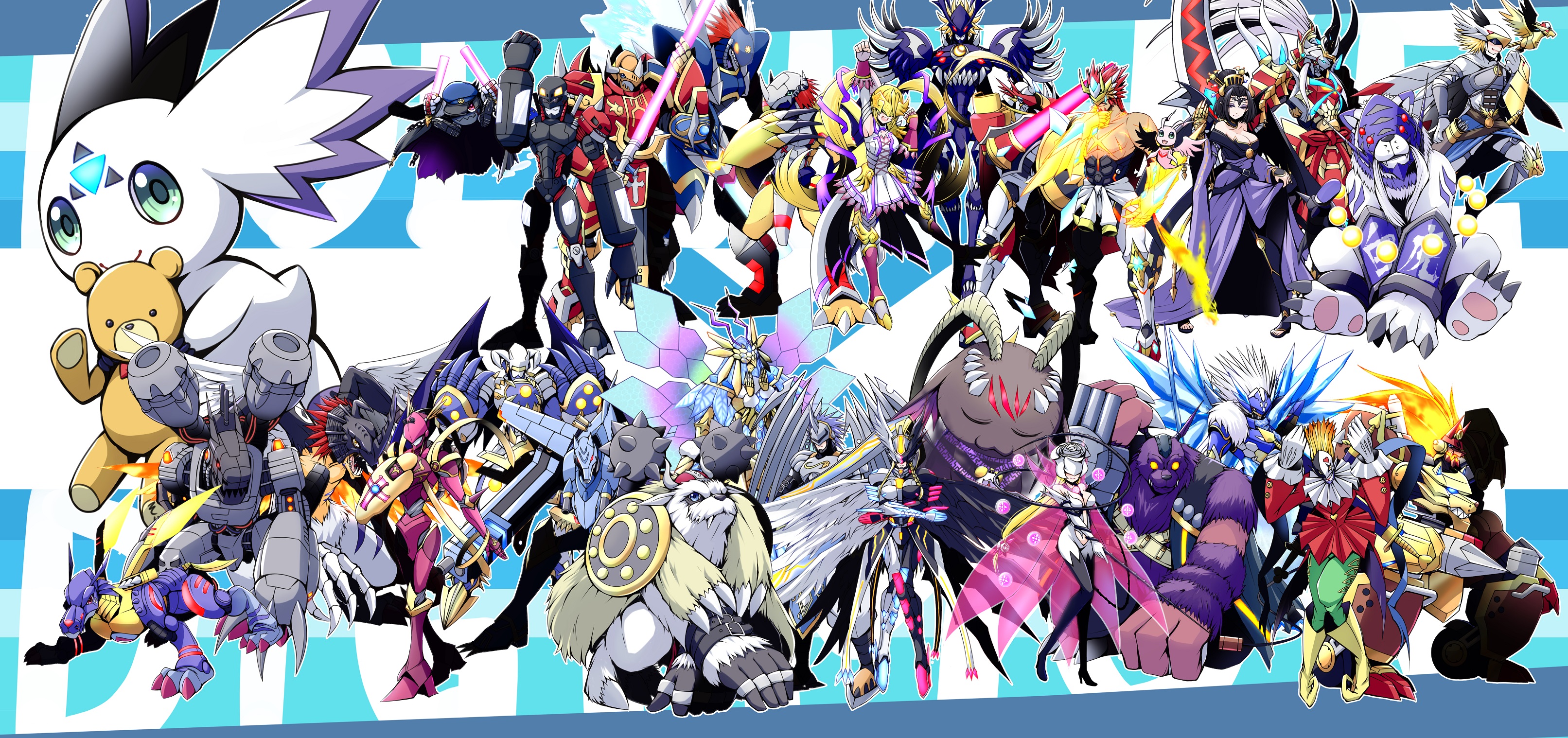 4girls 6+boys absurdres baihumon banchomamemon belphemon belphemon_sleep_mode callismon chimairamon culumon darkdramon digimon dukemon dynasmon eosmon_ultimate gaioumon gaioumon_itto_mode gankoomon gankoomon_x-antibody gun heavyleomon hexeblaumon hiandromon highres horns kaiserleomon knight lilithmon lion lordknightmon lovelyangemon magnagarurumon marinangemon mastemon metalgarurumon mugendramon multiple_boys multiple_girls neovamdemon piemon rosemon rosemon_burst_mode shield slashangemon valkyrimon vikemon wargreymon weapon