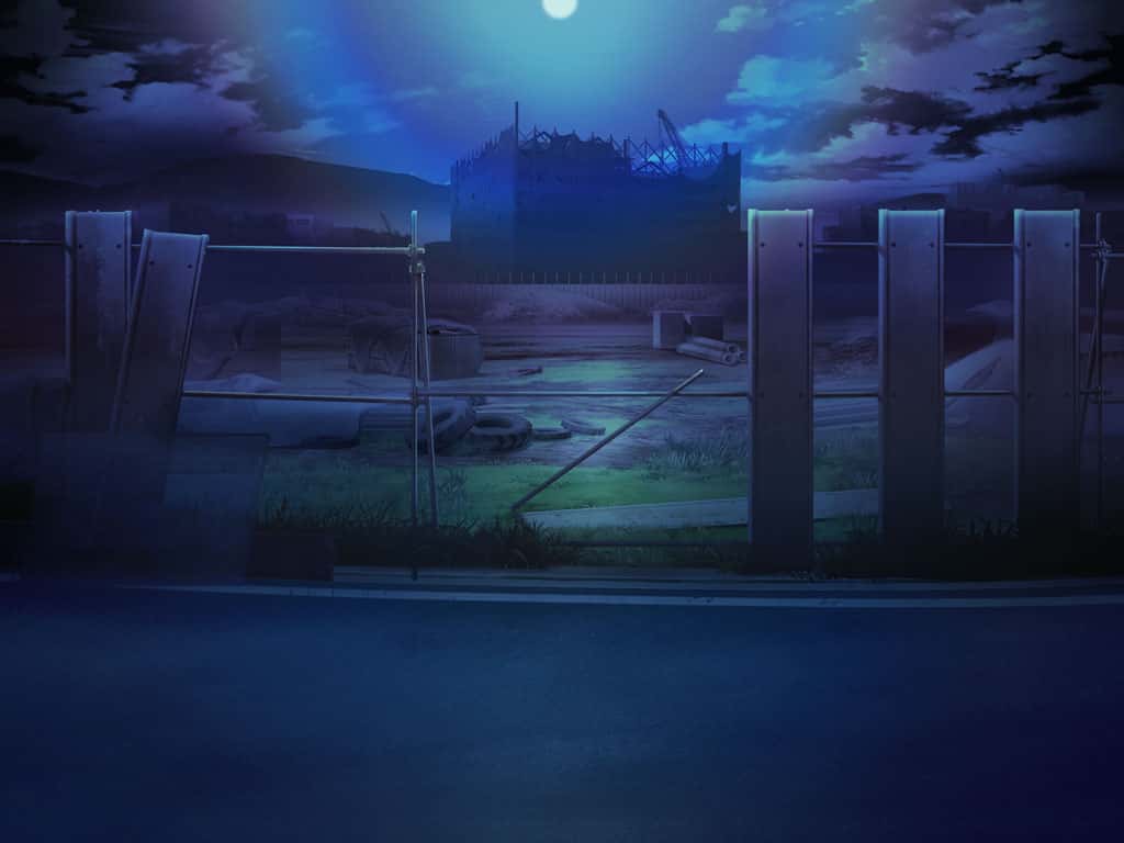 artist_request bulldozer cloud construction dirt fence full_moon game_cg grass magia_record:_mahou_shoujo_madoka_magica_gaiden mahou_shoujo_madoka_magica moon moonlight mountainous_horizon night night_sky no_humans official_art outdoors road scenery shadow sky street unused_tire
