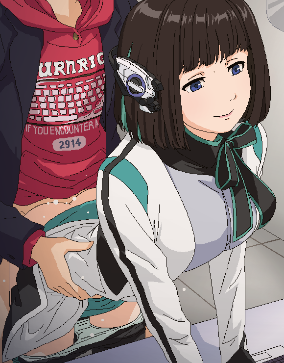 1boy 1girl ass bent_over blue_eyes clothed_sex doggystyle headgear hetero hiden_aruto is_(kamen_rider_01) kamen_rider kamen_rider_01_(series) long_hair panties panty_pull sex sex_from_behind tomu_(tomubobu) underwear white_panties