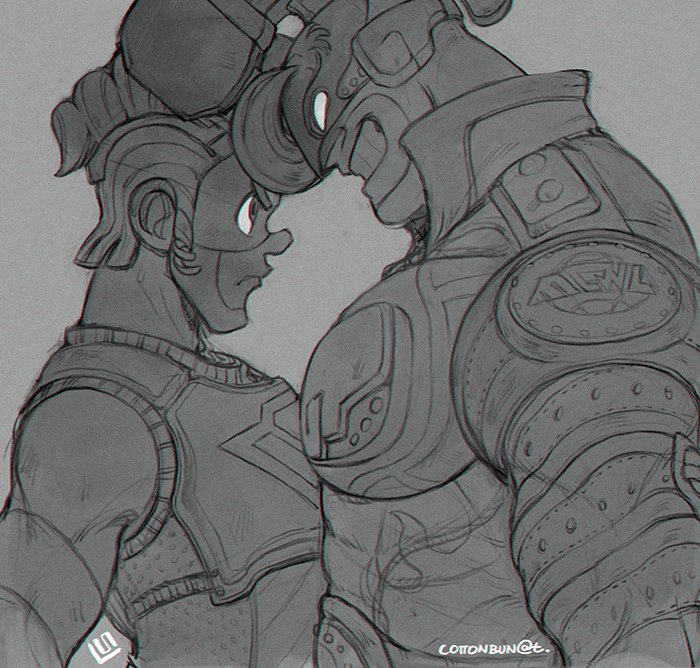 2boys arms_(game) greyscale grin helmet looking_up male_focus mask max_brass monochrome multiple_boys muscular pompadour signature smile sora-mito spring_man_(arms) sweat tumblr_username upper_body