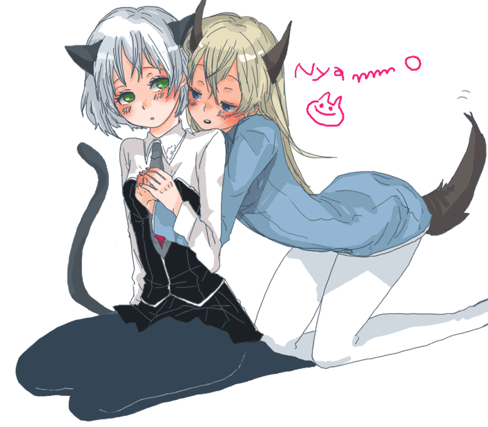 00s 2girls black_pantyhose couple eila_ilmatar_juutilainen multiple_girls pantyhose sanya_v._litvyak strike_witches ten white_pantyhose world_witches_series yuri