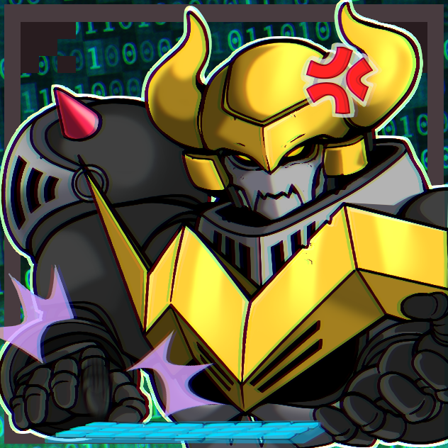 angry armor darkknightmon digimon digimon_(creature) full_armor horns solo sticker yellow_eyes