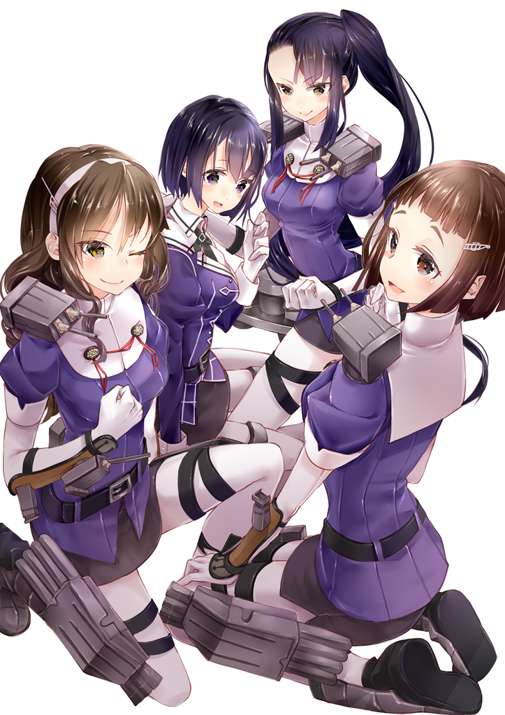 10s 218 4girls ashigara_(kancolle) black_hair blush breasts brown_eyes brown_hair haguro_(kancolle) hair_ornament hairband kantai_collection long_hair medium_breasts multiple_girls myoukou_(kancolle) nachi_(kancolle) open_mouth pantyhose personification ponytail short_hair side_ponytail