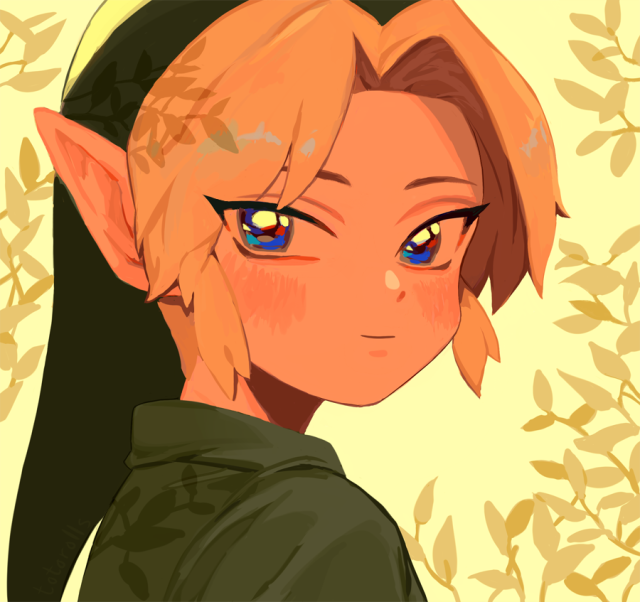 1boy foliage link looking_at_viewer looking_over_shoulder multicolored_eyes young_link yvotoro