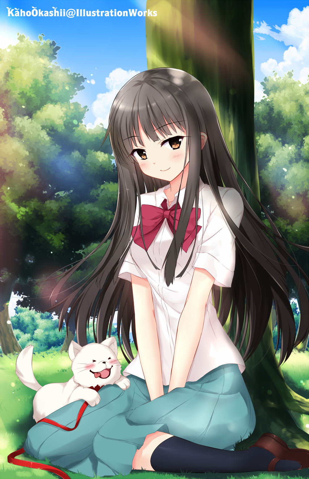 1girl black_hair brown_eyes dog female_focus highres kaho_okashii kimi_ni_todoke kuronuma_sawako long_hair solo