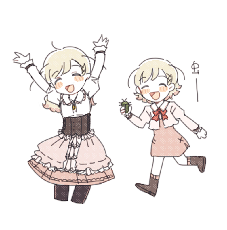 1girl ^_^ animal ankle_socks arms_up arne_no_jikenbo black_corset black_pantyhose blonde_hair blunt_bangs blush_stickers boots bow bowtie brown_footwear bug buttons cardigan child closed_eyes collared_dress collared_shirt corset cropped_legs dress frilled_corset frilled_shirt_collar frilled_skirt frilled_sleeves frills full_body hair_ornament hairclip halftone holding holding_animal juliet_sleeves lace lace-trimmed_skirt lace_trim long_hair long_sleeves lynn_reinweiss miniskirt multiple_views open_mouth pantyhose pink_cardigan pink_dress pink_skirt pink_socks puffy_sleeves red_bow red_bowtie ribbon-trimmed_skirt ribbon_trim running shirt short_dress short_hair shuntaro_(tya_nya0000) simple_background skirt smile socks striped_clothes striped_socks vertical-striped_clothes vertical-striped_socks white_background white_shirt x_hair_ornament