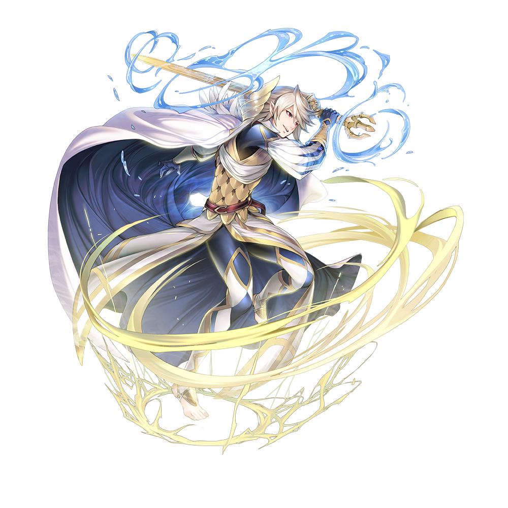 armor blue_gloves corrin_(male)_(resplendent)_(fire_emblem) fire_emblem fire_emblem_fates fire_emblem_heroes gloves multiple_boys nintendo official_alternate_costume official_art pointy_ears red_eyes scale_armor solo toeless_legwear toyota_saori two-tone_cape