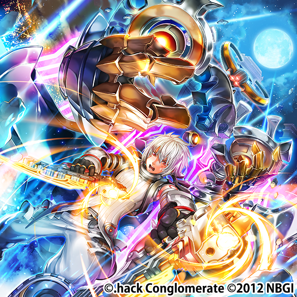 .hack// .hack//g.u. 00s 1boy dual_wielding guilty_dragon gun hack//) haseo holding looking_at_viewer oetaro official_art silver_hair skeith skeith_(.hack//) weapon