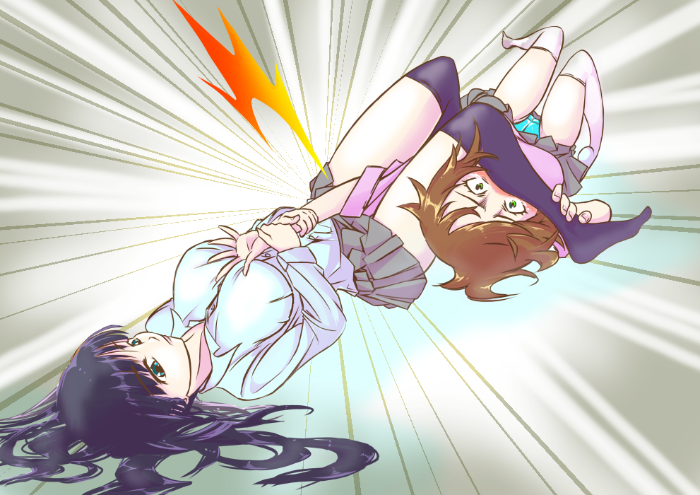 2girls artist_request catfight multiple_girls original ryona tagme wrestling yuri