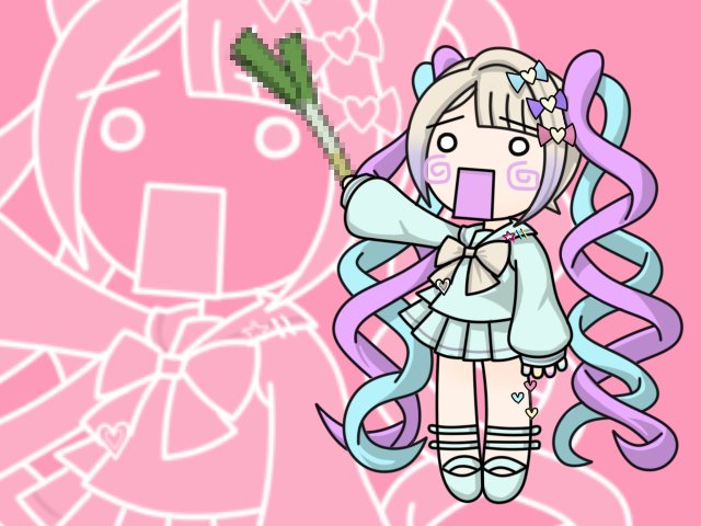 1girl arm_up artist_request blonde_hair blue_bow blue_hair blue_serafuku blue_shirt blue_shoes blue_skirt bow censored chibi chouzetsusaikawa_tenshi-chan commentary derivative_work food full_body gradient_hair hachune_miku hair_bow hair_ornament hatsune_miku heart heart_hair_ornament holding holding_food holding_spring_onion holding_vegetable leekspin_(meme) long_hair long_sleeves meme mosaic_censoring multicolored_hair multiple_hair_bows needy_girl_overdose o_o official_art open_mouth outstretched_arm parody pink_background pink_bow pink_hair pleated_skirt purple_bow purple_hair quad_tails sailor_collar school_uniform second-party_source serafuku shirt shoes skirt solo spring_onion standing symbol-only_commentary vegetable very_long_hair vocaloid yellow_bow zoom_layer