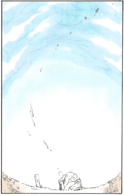 bad_id bad_pixiv_id comic flower grave kneeling monster oikawa_uso original sky