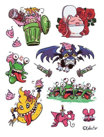 digimon digimon_(creature) digimon_adventure gerbemon knife koromon numemon picodevimon rosemon scumon simple_background teeth tongue tongue_out tyumon white_background