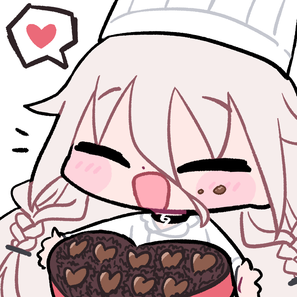 1girl blonde_hair blush_stickers box box_of_chocolates braid chef_hat chibi chocolate closed_eyes food hat heart heart-shaped_box holding holding_food ia_(vocaloid) long_hair open_mouth side_braids smile solo spoken_heart toque_blanche tsukimi_hana131 valentine vocaloid