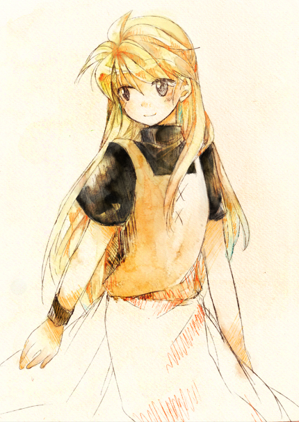 1girl bad_id bad_pixiv_id blonde_hair dress female_focus long_hair nintendo pokemon pokemon_adventures solo tachiuo_(arines) very_long_hair yellow_(pokemon)