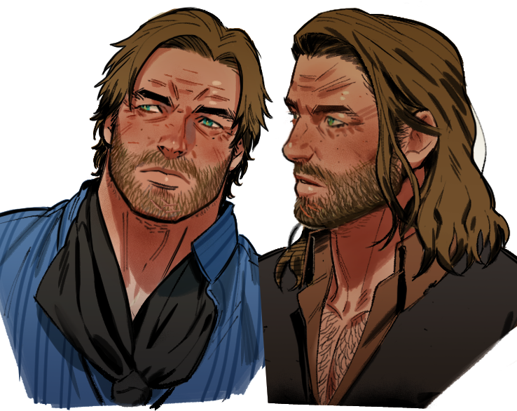 1boy arthur_morgan bara beard beard_stubble blue_eyes brown_hair connected_beard cropped_shoulders facial_hair kalium_(jojajoja99999) large_pectorals male_focus mature_male medium_hair pectoral_cleavage pectorals red_dead_redemption_(series) red_dead_redemption_2 stubble thick_chest_hair thick_eyebrows tsurime wrinkled_skin