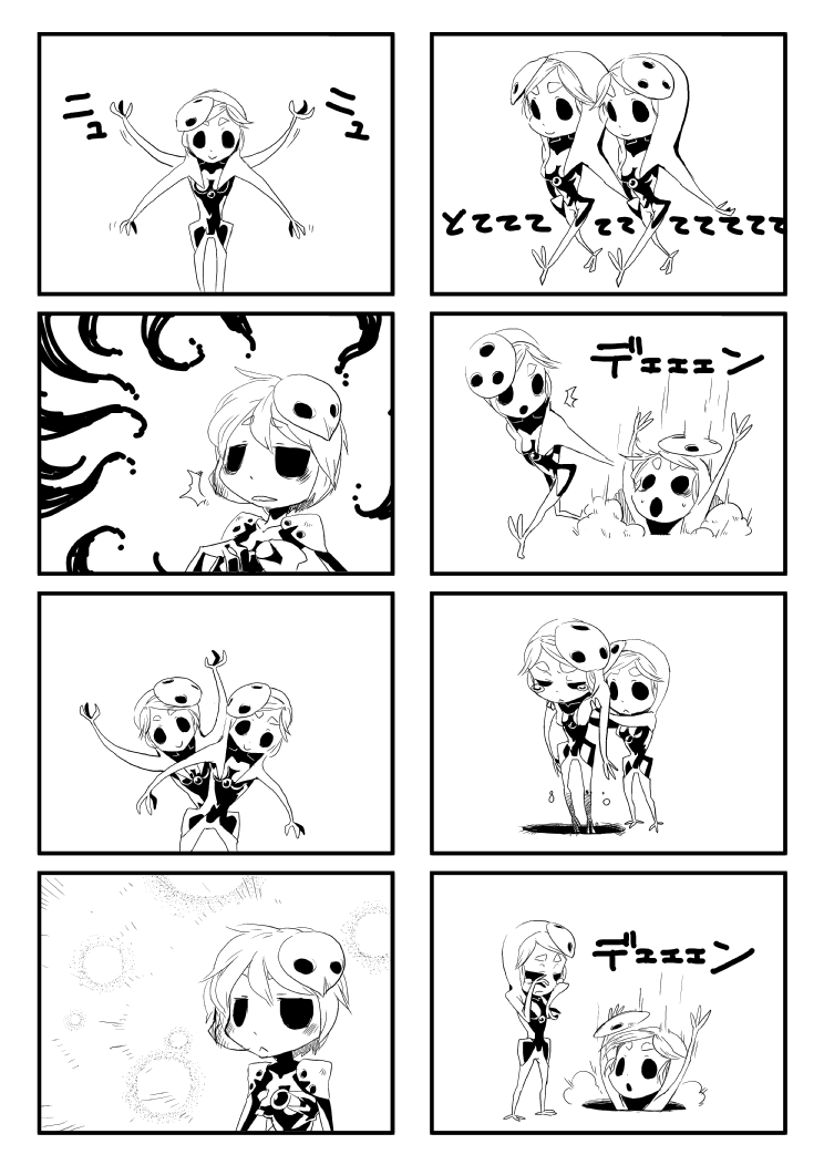 4koma angel_(evangelion) comic eyebrows greyscale israfel_(evangelion) kanemaki_thomas monochrome monster_girl multiple_4koma neon_genesis_evangelion personification sachiel_(evangelion) silent_comic
