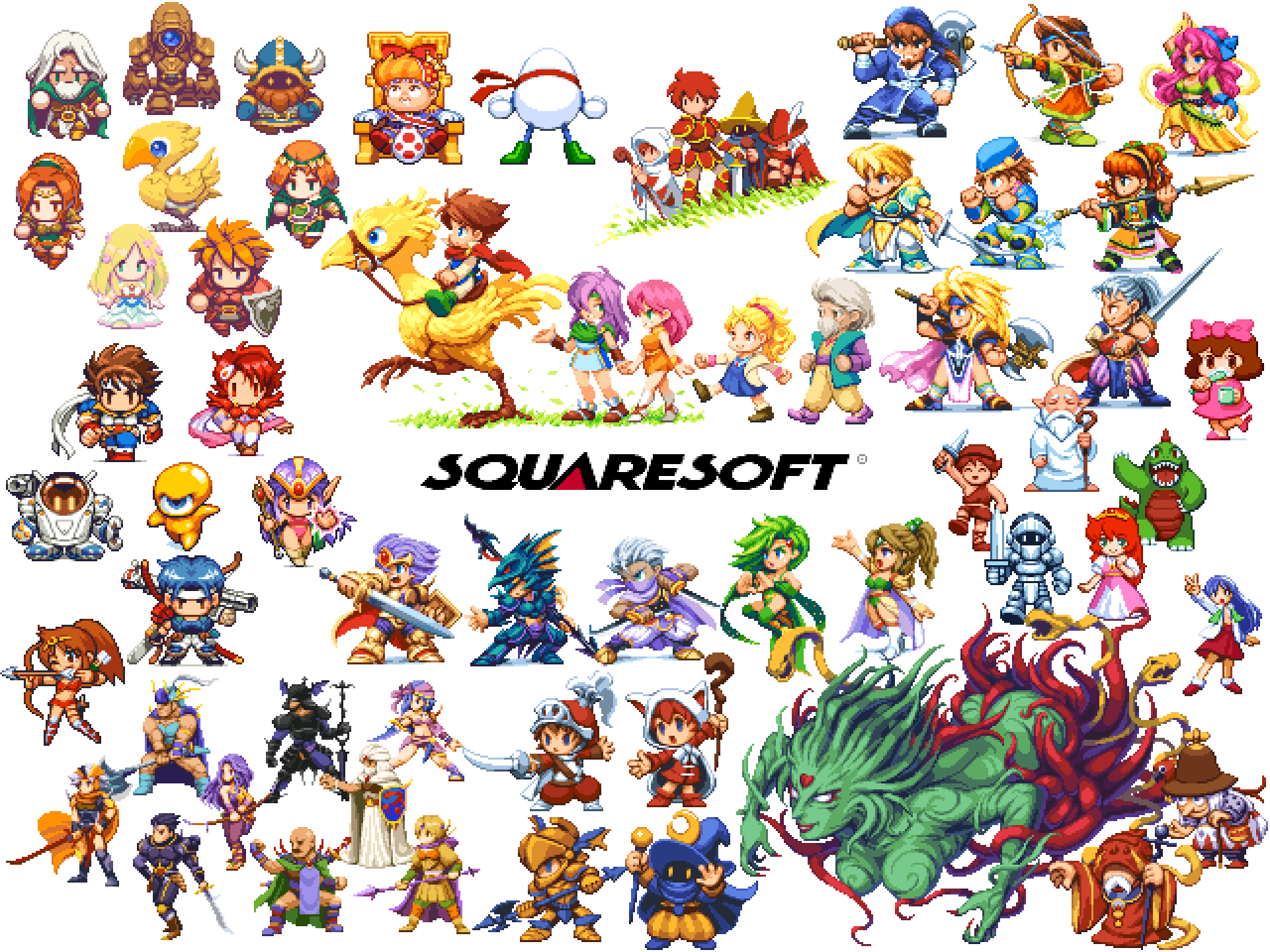 aisha_(saga) apple_town_story barbara_(romancing_saga) bartz_klauser black_mage_(final_fantasy) blonde_hair blue_eyes boots breasts brown_hair cain_highwind cape cecil_harvey character_request chocobo closed_mouth cloud_of_darkness company_connection crystal_dragon_(series) cynthia_rexserias dragoon_(final_fantasy) dress edward_geraldine esper_(saga) faris_scherwiz final_fantasy final_fantasy_i final_fantasy_ii final_fantasy_iii final_fantasy_iv final_fantasy_v firion galuf_halm_baldesion green_eyes hanjuku_hero hero_(sd1) heroine_(seiken_densetsu_1) highres human_(saga) jewelry king&#039;s_knight knight_(final_fantasy) krile_mayer_baldesion_(ff5) lenna_charlotte_tycoon long_hair looking_at_viewer maria_(ff2) medium_breasts multiple_boys multiple_girls onion_knight open_mouth pink_hair pixel_art pixelflag ponytail purple_hair red_mage_(final_fantasy) romancing_saga rosa_farrell rydia_(ff4) saga saga_1 saga_2 saga_3 seiken_densetsu seiken_densetsu_1 sharon_(saga) short_hair simple_background skirt smile teacher_(saga_2) warrior_of_light_(ff1) weapon white_background white_mage_(final_fantasy)