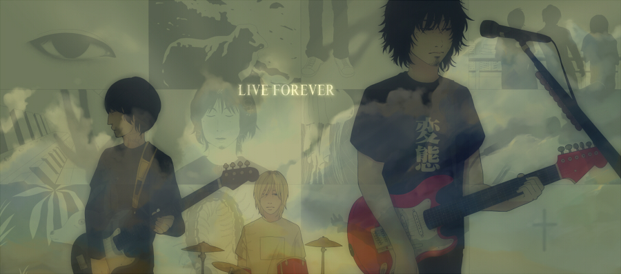 band_(music) bass_guitar black_hair blonde_hair bug centipede drum facial_hair goatee guitar igarashi_takashi instrument microphone music performance syrup16g