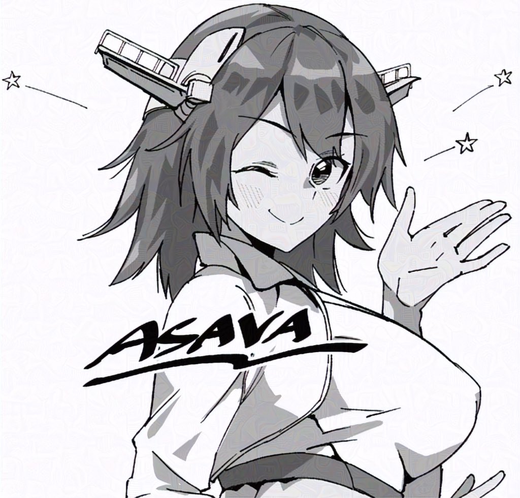 1girl artist_name asava_(hutaitenn) cropped_jacket flipped_hair hiei_(kancolle) hiei_(race_queen)_(kancolle) jacket kantai_collection looking_at_viewer one_eye_closed popped_collar race_queen shirt short_hair smile solo upper_body waving