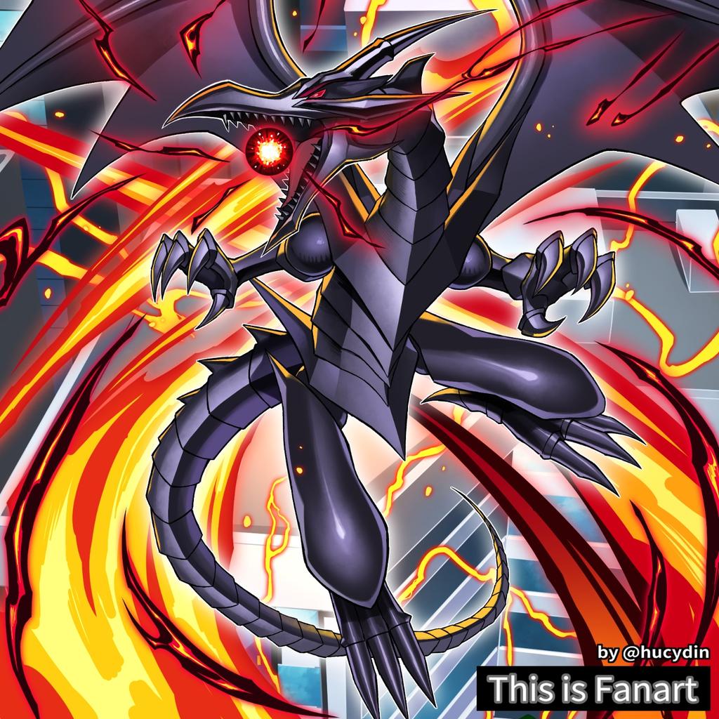 black_skin black_tail black_wings colored_skin dragon duel_monster fire hucydin no_humans powering_up red-eyes_black_dragon solo wings yu-gi-oh!