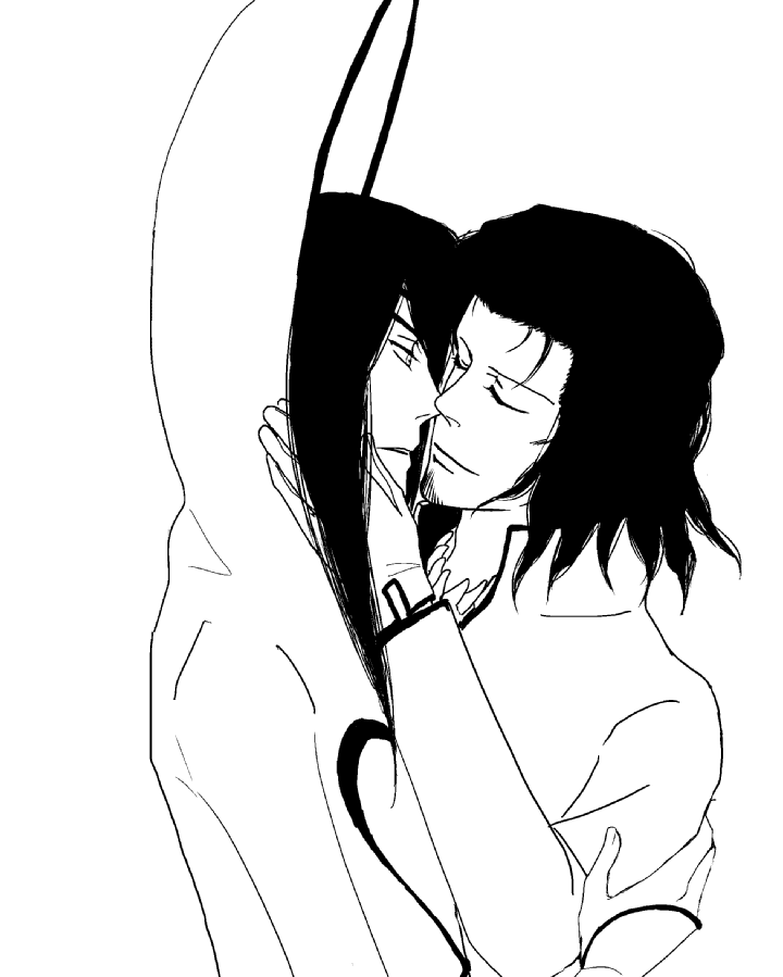 arrancar bleach coyote_starrk kaier_allgemeine kiss male_focus monochrome nnoitra_gilga pixiv_sample sketch yaoi