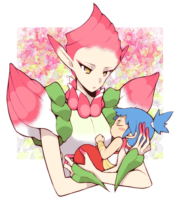 2boys aged_down blue_hair blush_stickers breath_of_fire breath_of_fire_ii long_fingers male_focus minashirazu multiple_boys open_mouth pink_hair pointy_ears ponytail ryu_(breath_of_fire_ii) short_hair spar yellow_eyes