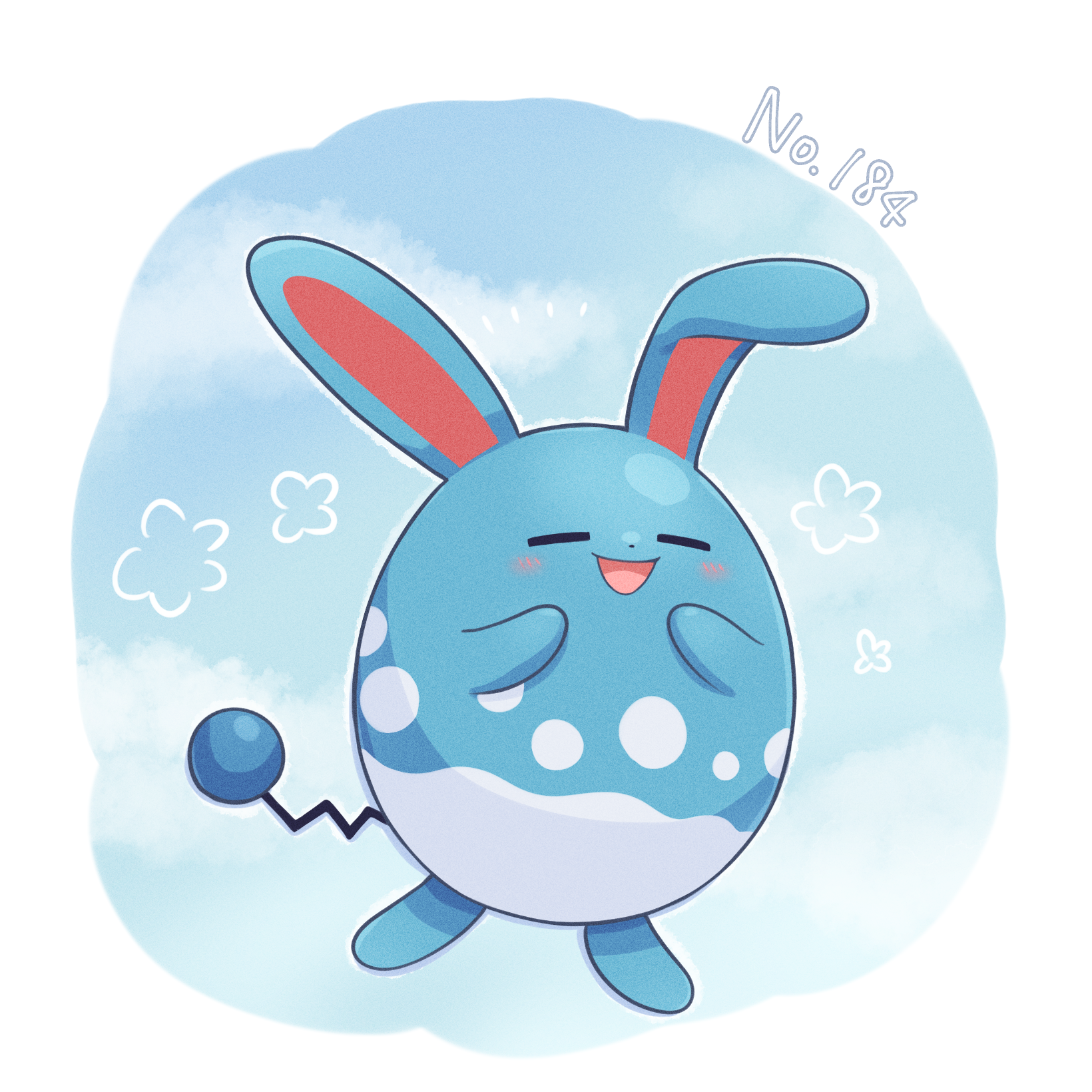 025sakura393 :d azumarill blush border closed_eyes commentary_request full_body gen_2_pokemon happy highres nintendo no_humans open_mouth pokedex_number pokemon pokemon_(creature) pokemon_focus smile solo white_border