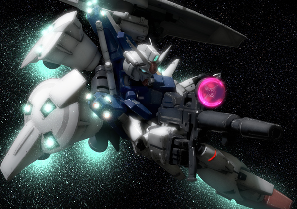 1990s_(style) beam_rifle energy_gun gun gundam gundam_0083 gundam_gp-01_full_vernian_zephyranthes mecha no_humans realistic retro_artstyle robographer robot solo space weapon