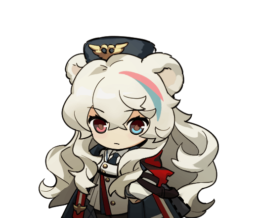 1girl animal_ears aqua_hair arknights black_hat blue_eyes chibi chibi_only chinese_commentary closed_mouth commentary_request expressionless grey_hair hair_between_eyes hat heterochromia long_hair looking_at_viewer multicolored_hair no_nose red_eyes red_hair rosa_(arknights) solo streaked_hair unknownlemon1