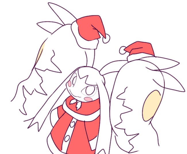 1girl blush blush_stickers buttons capelet clothed_pokemon dress extra_mouth female_focus flat_chest flat_color from_above fur-trimmed_capelet fur-trimmed_dress fur-trimmed_hat fur_trim gen_3_pokemon hat holly long_hair long_sleeves looking_at_viewer mawaifu mawile mega_mawile mega_pokemon multiple_hats nintendo partially_colored pokemon pokemon_(creature) pom_pom_(clothes) red_capelet red_dress red_hat santa_costume santa_dress santa_hat sharp_teeth sidelocks simple_background sketch solo standing teeth twintails very_long_hair white_background