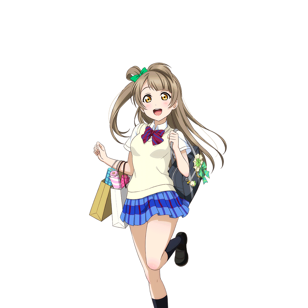 1girl :d anime_coloring bag bag_charm black_socks blue_skirt blush bow bowtie brown_hair brown_sweater_vest charm_(object) diagonal-striped_bow diagonal-striped_bowtie diagonal-striped_clothes dress_shirt elbow_carry green_bow hair_bow hands_up holding holding_bag leg_up long_hair looking_at_viewer love_live! love_live!_school_idol_festival love_live!_school_idol_project minami_kotori miniskirt official_art one_side_up open_mouth otonokizaka_school_uniform paper_bag plaid_clothes plaid_skirt pleated_skirt red_bow red_bowtie school_bag school_uniform shirt short_sleeves skirt smile socks solo standing standing_on_one_leg striped_clothes summer_uniform sweater_vest teeth transparent_background upper_teeth_only white_shirt yellow_eyes
