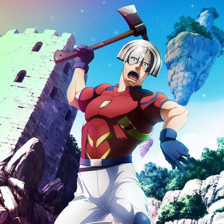 1boy asd4486 ass back bara belt blush boots dc_comics dc_extended_universe kneeling male_focus muscular muscular_male pants peacemaker_(dc) red_shirt shirt short_hair simple_background solo suicide_squad white_background white_pants