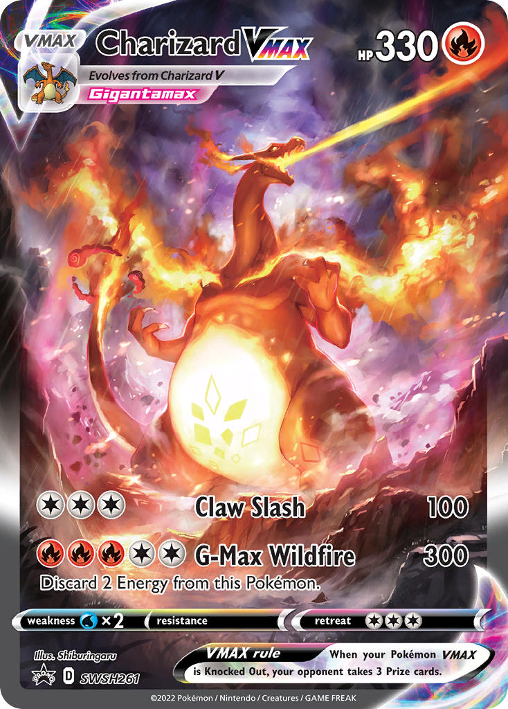 animal_focus artist_name breath_weapon breathing_fire card_(medium) character_name charizard claws cloud cloudy_sky company_name copyright_name copyright_notice debris dragon dynamax english_text fiery_wings fire flaming_horns gen_1_pokemon gigantamax gigantamax_charizard nintendo no_humans official_art outdoors pokemon pokemon_(creature) pokemon_card pokemon_tcg rain shiburingaru sky standing third-party_source trading_card wings