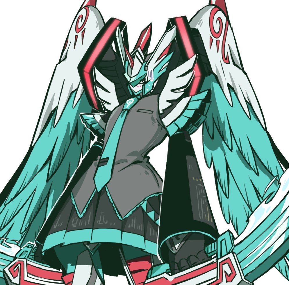 blush cosplay digimon digimon_(creature) digimon_liberator embarrassed hatsune_miku hatsune_miku_(cosplay) necktie skirt vocaloid zephagamon