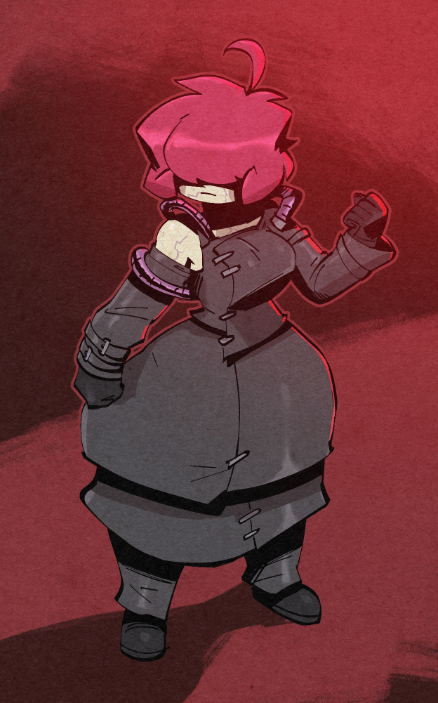 1girl ahoge bigdad black_footwear breasts clenched_hand closed_mouth cosplay covered_eyes full_body gazlene_membrane gloves hair_over_eyes hand_up invader_zim long_sleeves nemesis_(resident_evil) nemesis_(resident_evil)_(cosplay) pink_hair resident_evil resident_evil_3:_nemesis shadow short_hair simple_background single_bare_shoulder solo standing wide_hips