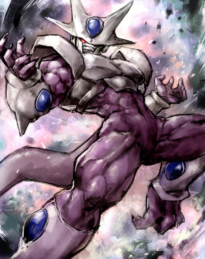 1boy abs background_request colored_sclera colored_skin commentary_request cooler_(dragon_ball) cooler_(fifth_form)_(dragon_ball) covered_pectorals disutihada dragon_ball dragonball_z gem glowing glowing_eyes male_focus mask mouth_mask muscular muscular_male navel no_pupils pectorals purple_skin red_sclera solo tail white_tail