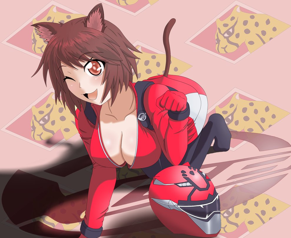 animal_ears animification breasts cat cat_ears cat_tail cheetah gender_request genderswap kitten red_buster sakurada_hiromu solo super_sentai tail tokumei_sentai_go-busters