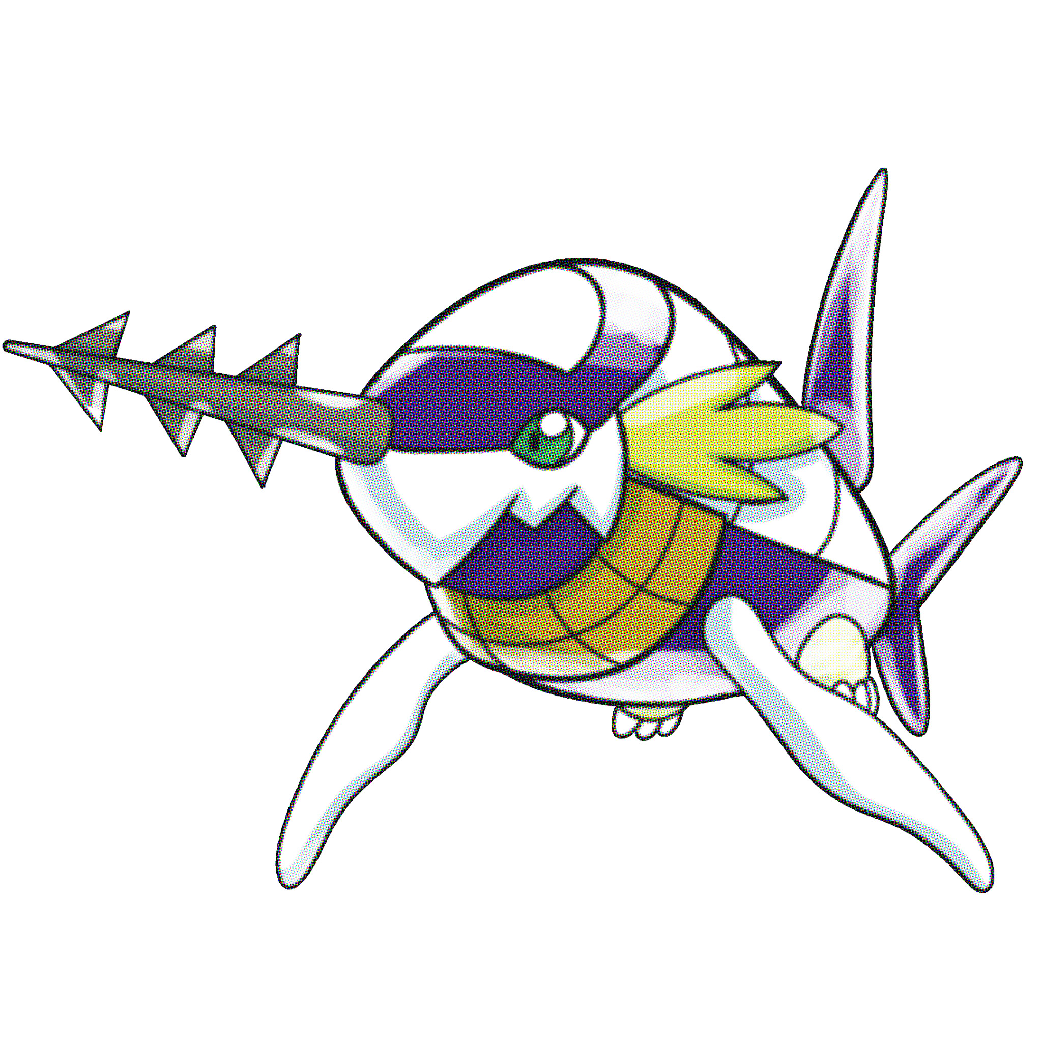 digimon digimon_(creature) digimon_adventure_02 green_eyes harpoon highres simple_background smile submarimon submarine tail watercraft white_background