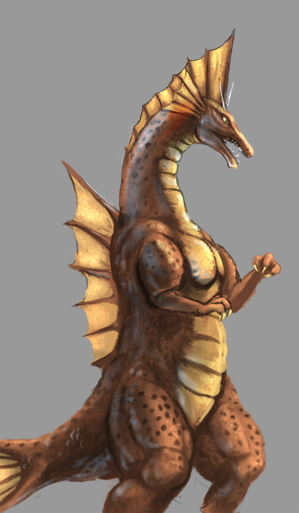 copyright_name dinosaur fangs giant giant_monster godzilla_(series) horns kaiju kyoryu monster no_humans nyoruniru official_art open_mouth sea_monster solo terror_of_mechagodzilla titanosaurus toho yellow_eyes