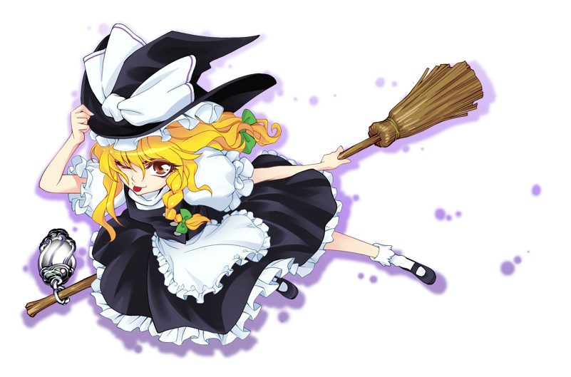 1girl 666nao blonde_hair braid broom female_focus fujisawa_naoyuki hat kirisame_marisa long_hair solo touhou witch witch_hat yellow_eyes