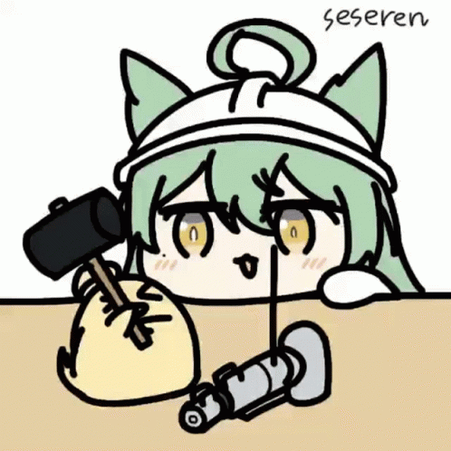 1girl ahoge akashi_(azur_lane) animated animated_gif azur_lane baby_animal bird chick hammer lowres manjuu_(azur_lane) seseren