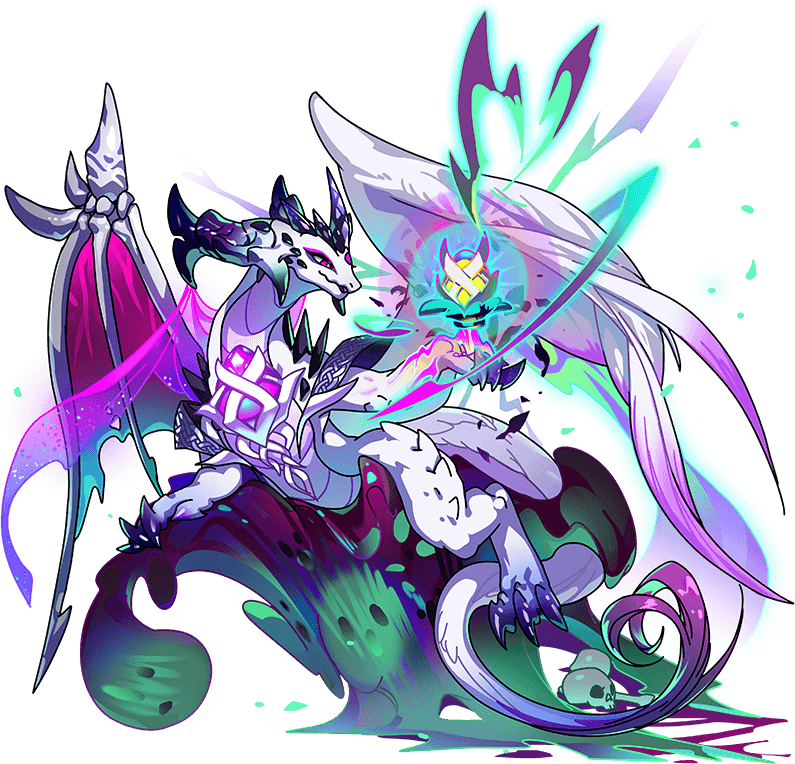 asymmetrical_wings bone dragon dragon_village_(series) dragon_village_collection feathered_wings fur-tipped_tail game_cg gem hela_(conquerer)_(dragon_village) hela_(dragon_village) no_humans official_art pink_eyes purple_gemstone skeletal_wings skull spirit third-party_source transparent_background wings