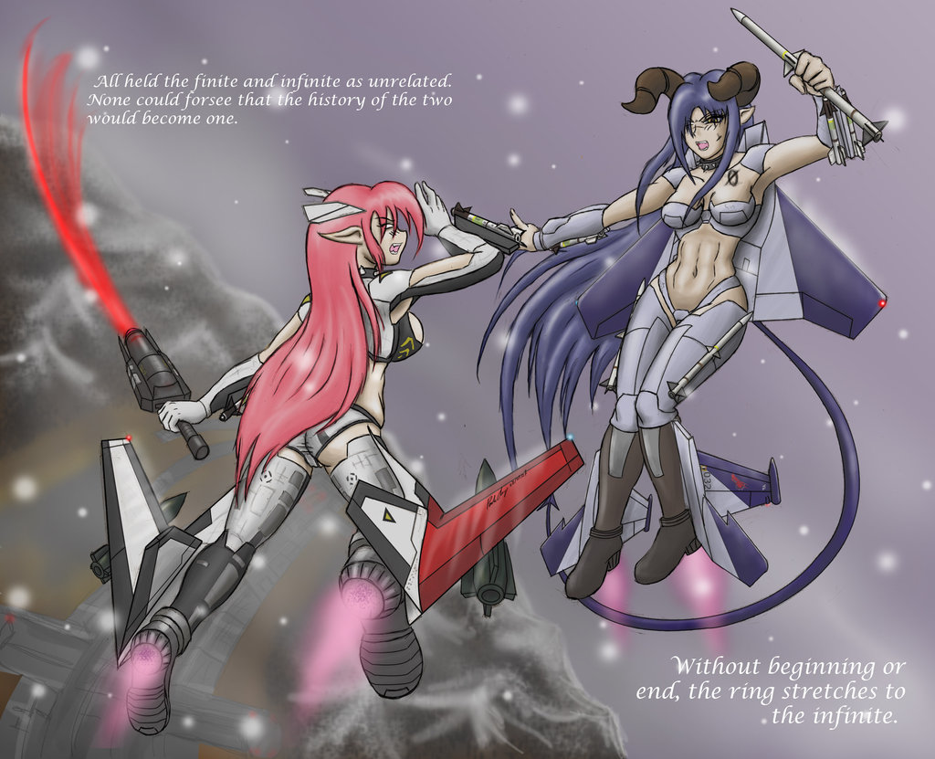 2girls ace_combat ace_combat_zero adfx-02_morgan airborne_laser aircraft airplane bare_arms blue_hair breasts cannon demon demon_tail directed-energy_weapon energy energy_beam energy_blade energy_cannon energy_sword energy_weapon f-15 f-15_eagle fairy fangs fighting gloves horns laser laser_cannon laser_weapon long_hair mecha_musume medium_breasts multiple_girls navel paolo_aninag pink_hair pointy_ears prototype_design red_laser scar signature skunk_works snow sword tactical_laser_system tail tattoo text_focus thighhighs weapon white_eyes yellow_eyes zoisite_(ace_combat)