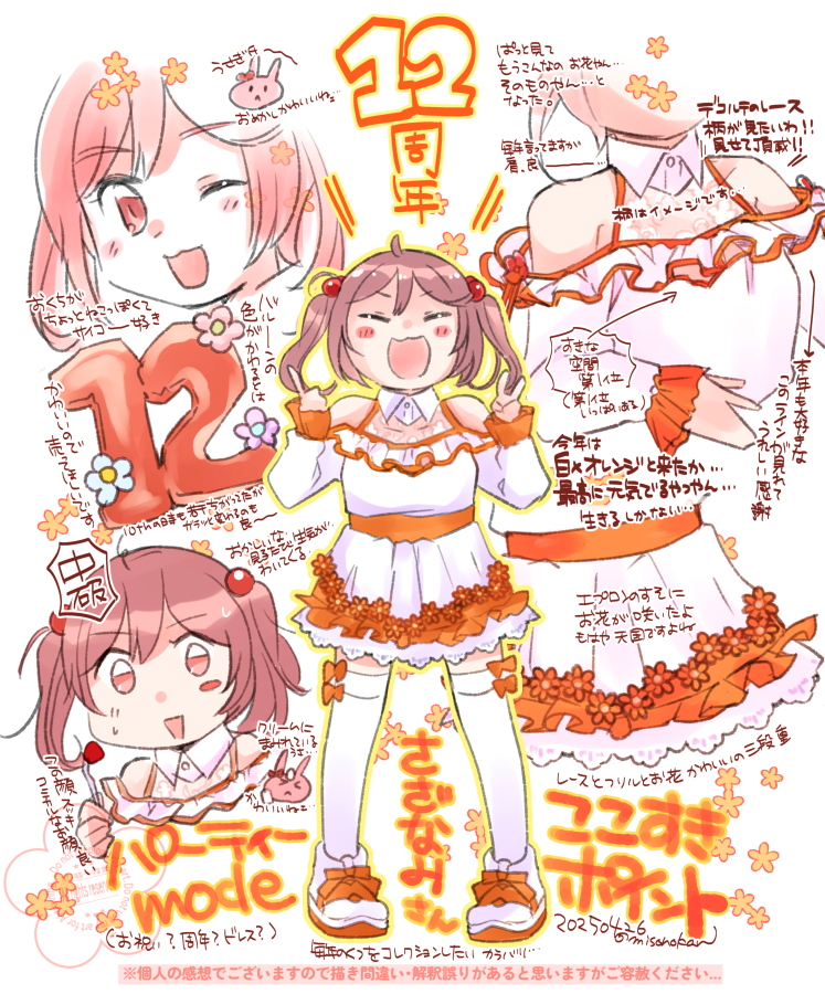 1girl :3 anniversary blush_stickers commentary_request detached_collar dress faceless faceless_male frilled_dress frills full_body izumiyamisono kantai_collection looking_at_viewer medium_hair multiple_views official_alternate_costume one_eye_closed pink_eyes pink_hair rabbit sazanami_(12th_anniversary)_(kancolle) sazanami_(kancolle) smile standing thighhighs translation_request white_dress white_thighhighs