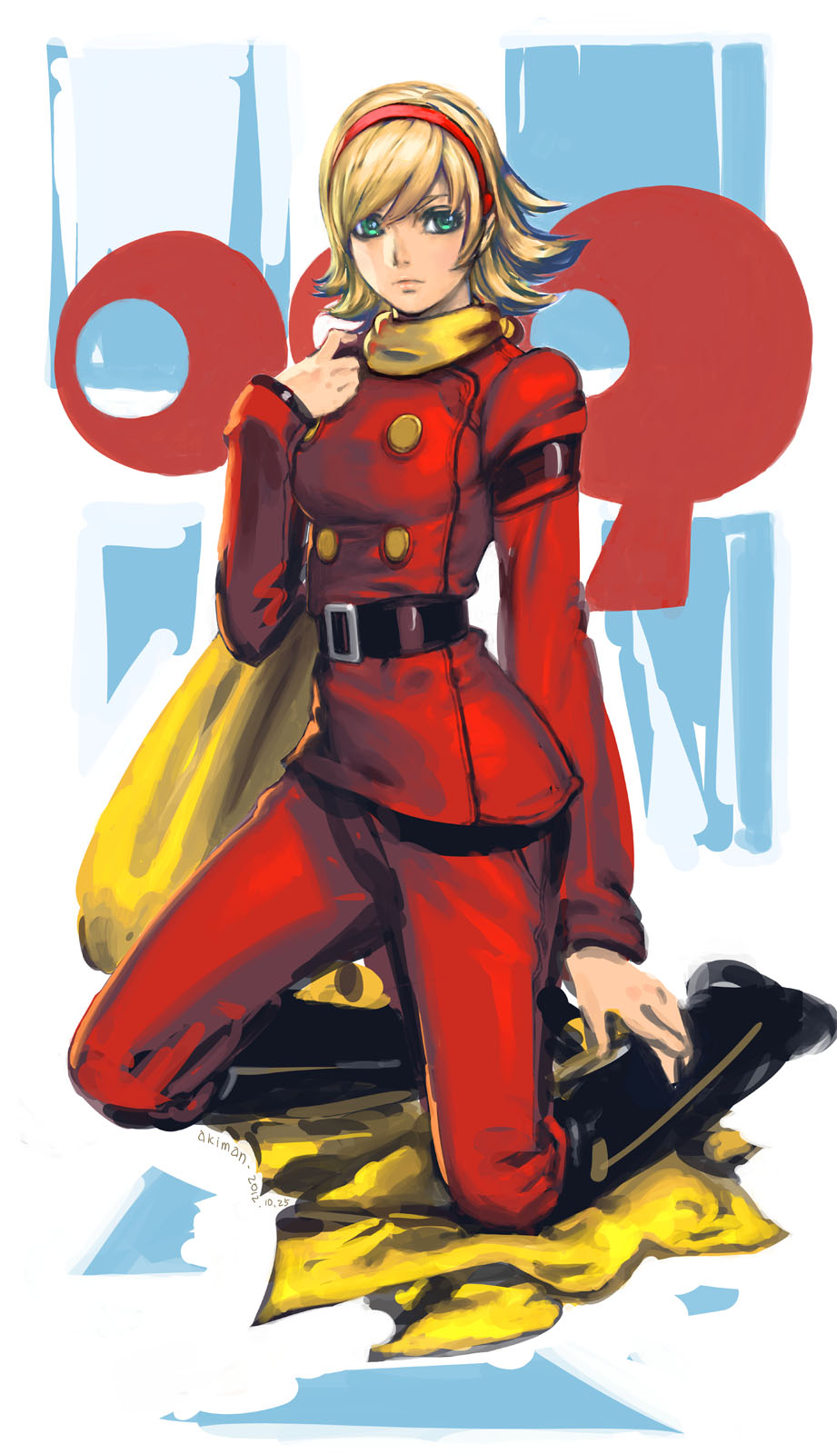 009_re:cyborg 10s 1girl blonde_hair boots cyborg_009 female_focus francoise_arnoul green_eyes hairband highres scarf short_hair solo yasuda_akira