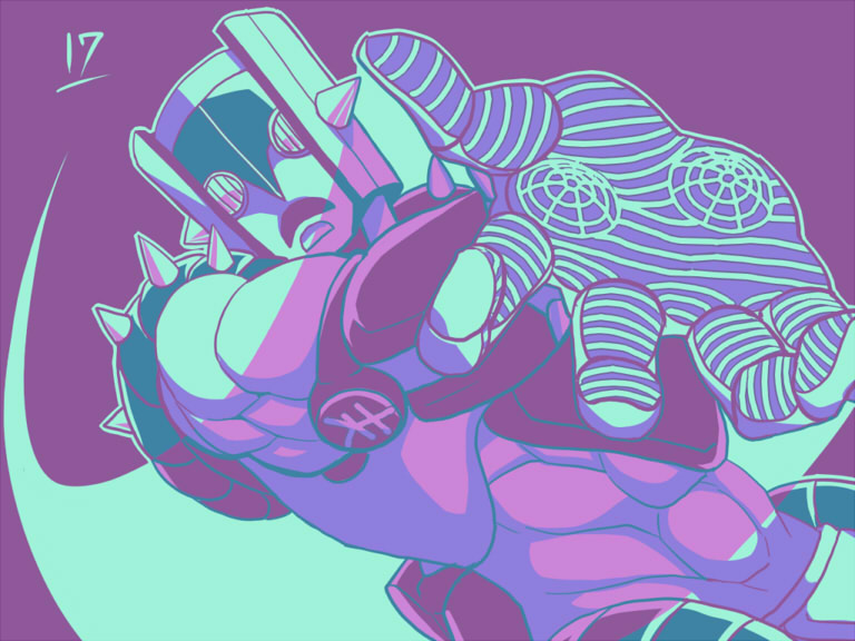 1boy jojo_no_kimyou_na_bouken kamiura limited_palette male_focus solo stand_(jojo) the_hand_(stand)