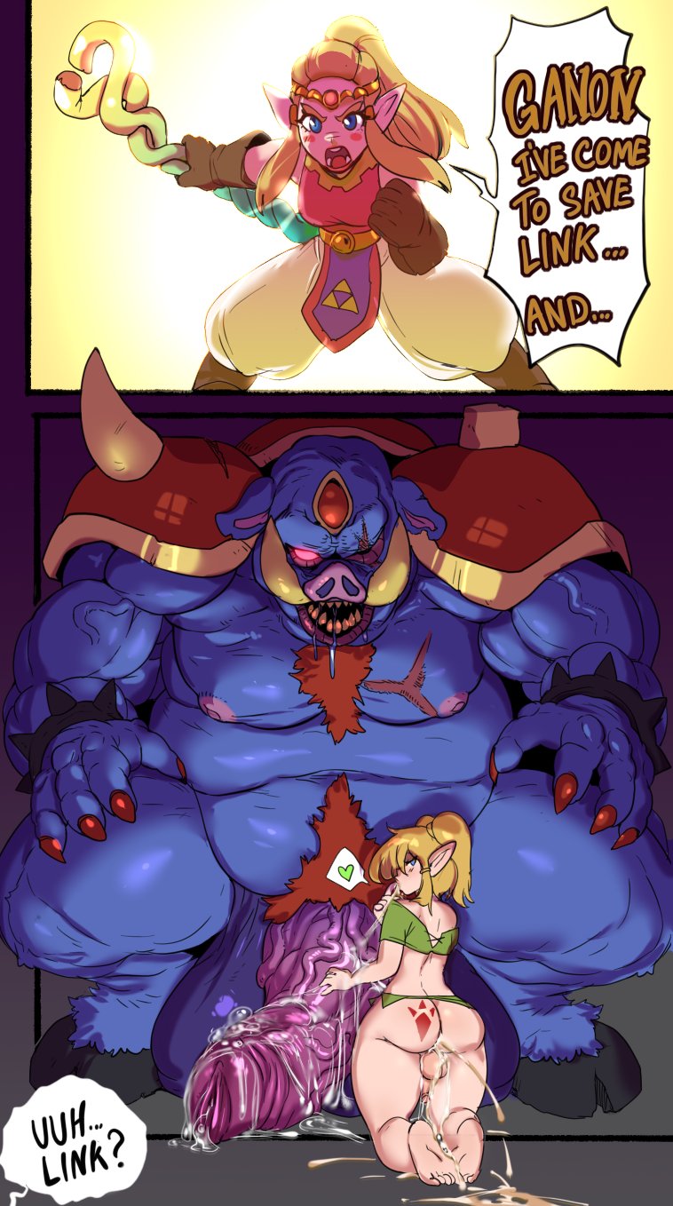 1girl 2boys after_anal aftersex anal ass blonde_hair blue_eyes caught clothed_sex clothes english_text erection ganon gigantic_testicles huge_penis huge_testicles link medium_penis monster multiple_boys muscular muscular_male nintendo penis penis_size_difference pointy_ears princess_zelda riderxtremex scar scar_across_eye scar_on_face speech_bubble testicles the_legend_of_zelda twintails veins veiny_penis yaoi