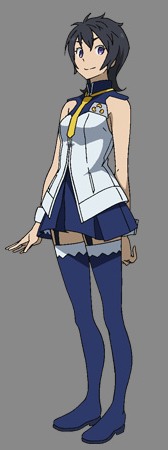 black_hair blue_leggings blue_skirt boots concept_art dress eureka_seven_(series) eureka_seven_ao garter_straps generation_bleu_uniform hair_between_eyes kadokawa leggings lowres maggie_qwan medium_hair miniskirt necktie non-web_source pleated_dress purple_eyes reference_sheet skirt thigh_boots wolf_cut wrist_cuffs yellow_necktie